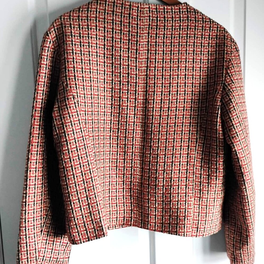 FDJ Tweed Collarless Blazer Plaid Leopard Lined Jacket - Picture 2 of 9
